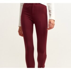 Kadın Çizgili Tayt Bordo Yanı Fermuarlı